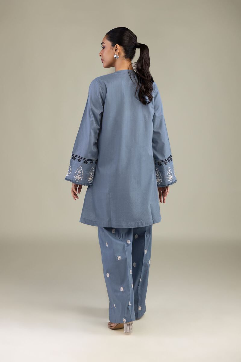 Textured Cotton | Embroidered | Blue Cotton Kurta | USD 40.00