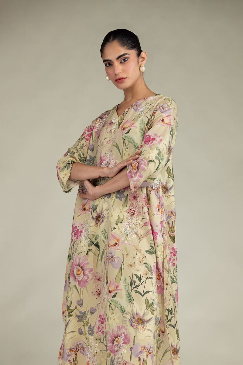 Embroidered | Blended Viscose | Floral Longline Kurta | USD 55.00
