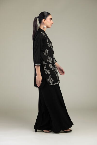Embroidered | Raw Silk | Black Silk Pants | USD 30.00