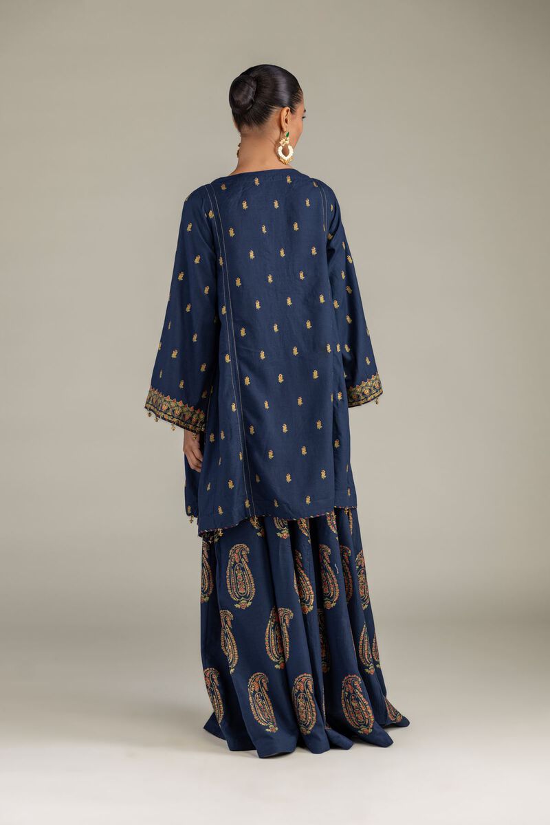 Printed | Raw Silk | Navy Silk Kurta | null