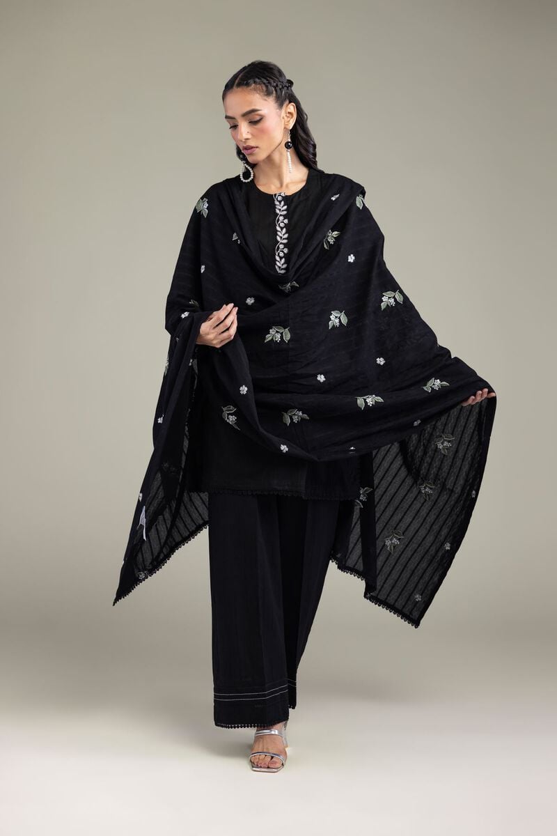 Embroidered | Textured Cotton | Black Cotton Dupatta | USD 35.00