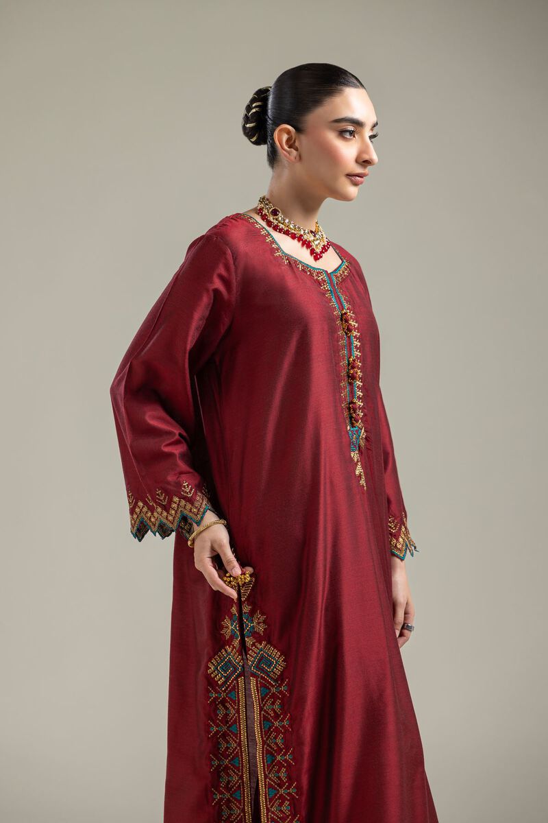 Raw Silk | Silk Maroon Kurta | USD 60.00
