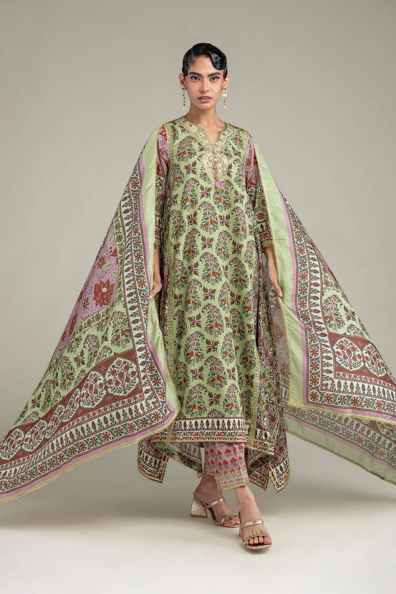Embroidered | Polyester Silk | Green Silk Dupatta | USD 35.00