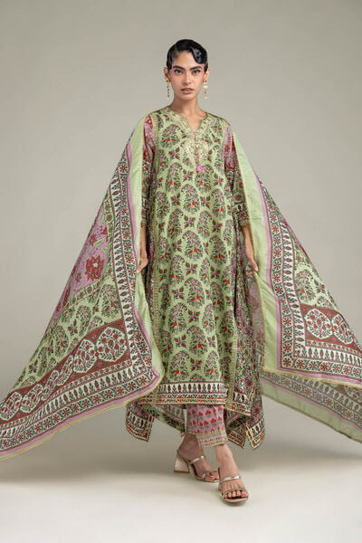 Embroidered | Polyester Silk | Green Silk Dupatta | USD 35.00