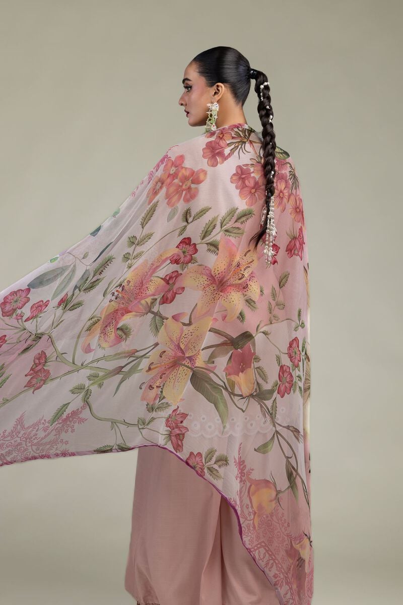 Embroidered | Chiffon | Floral Pink Dupatta | USD 30.00
