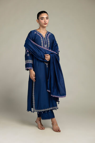 Raw Silk | Navy Solid Pants | USD 30.00