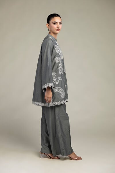 Raw Silk | Gray Solid Pants | USD 30.00