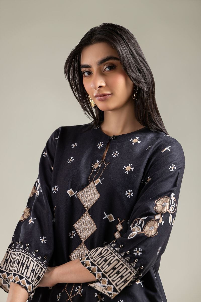 Embroidered | Viscose Crepe | Black Viscose Tunic | USD 40.00