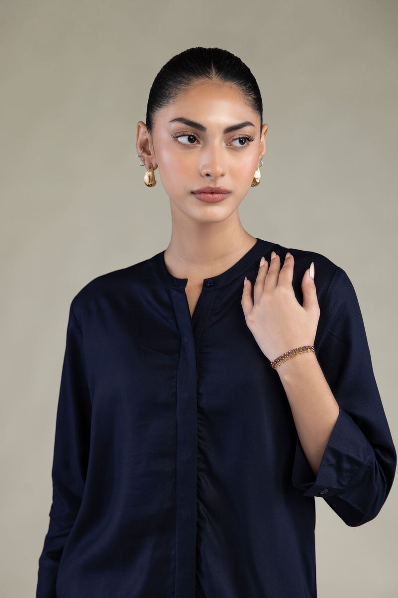 Embroidered | Viscose Crepe | Navy Viscose Shirt | USD 35.00