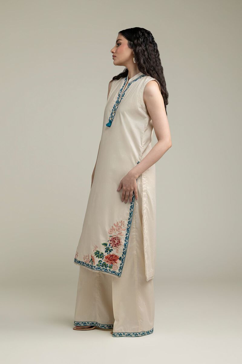 Embroidered | Cambric | Floral Sleeveless Kurta | USD 40.00