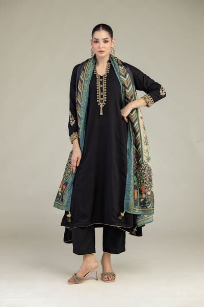 Embroidered | Raw Silk | Black Silk Pants | USD 35.00