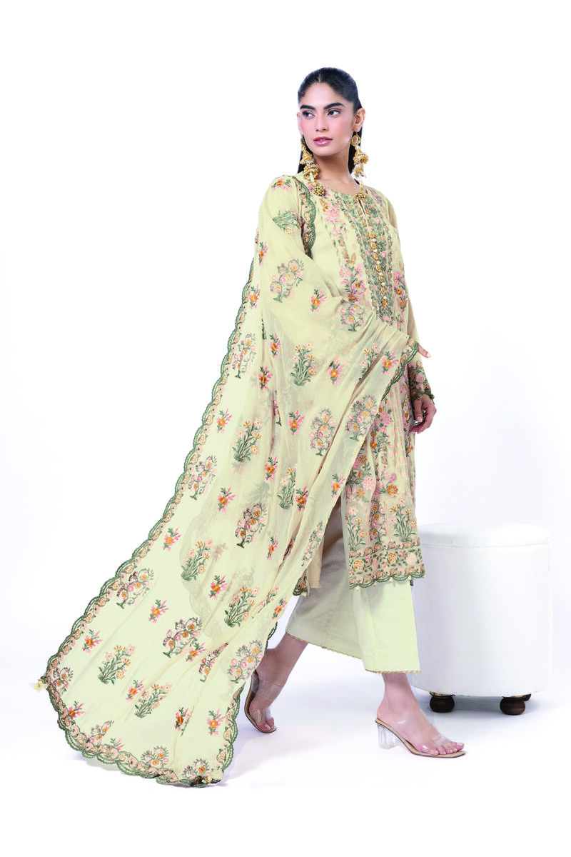 Embroidered | Cationic Crinkle Chiffon | Tailored 3 Piece | USD 165.00