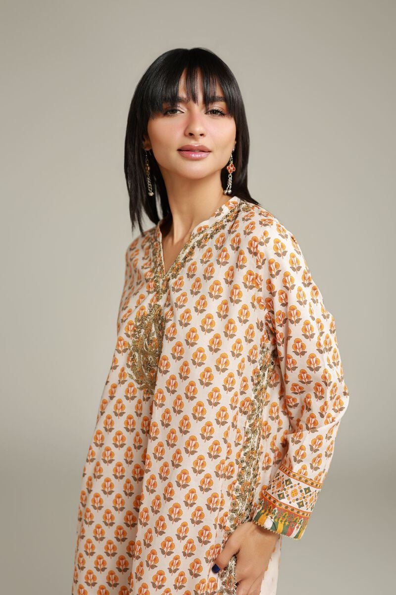 Embroidered | Cambric | Floral V-Neck Kurta | USD 35.00