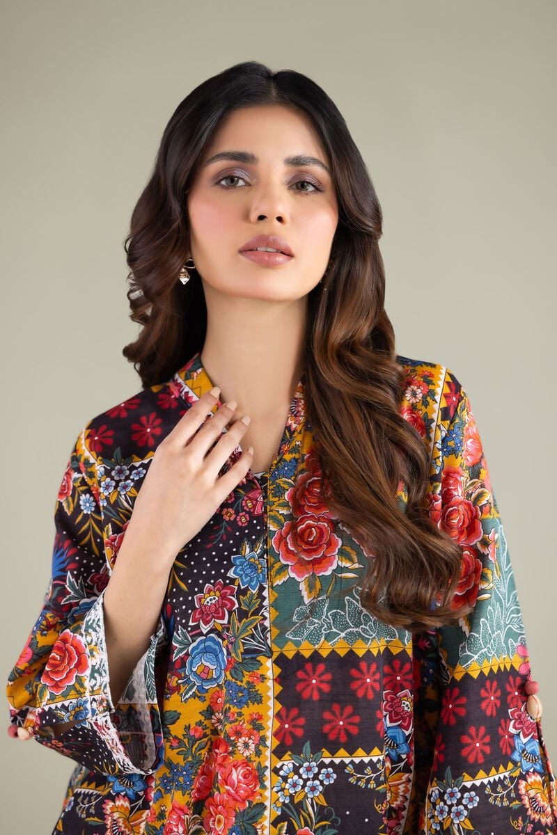 Embroidered | Textured Cotton | Floral V-Neck Kurta | USD 30.00