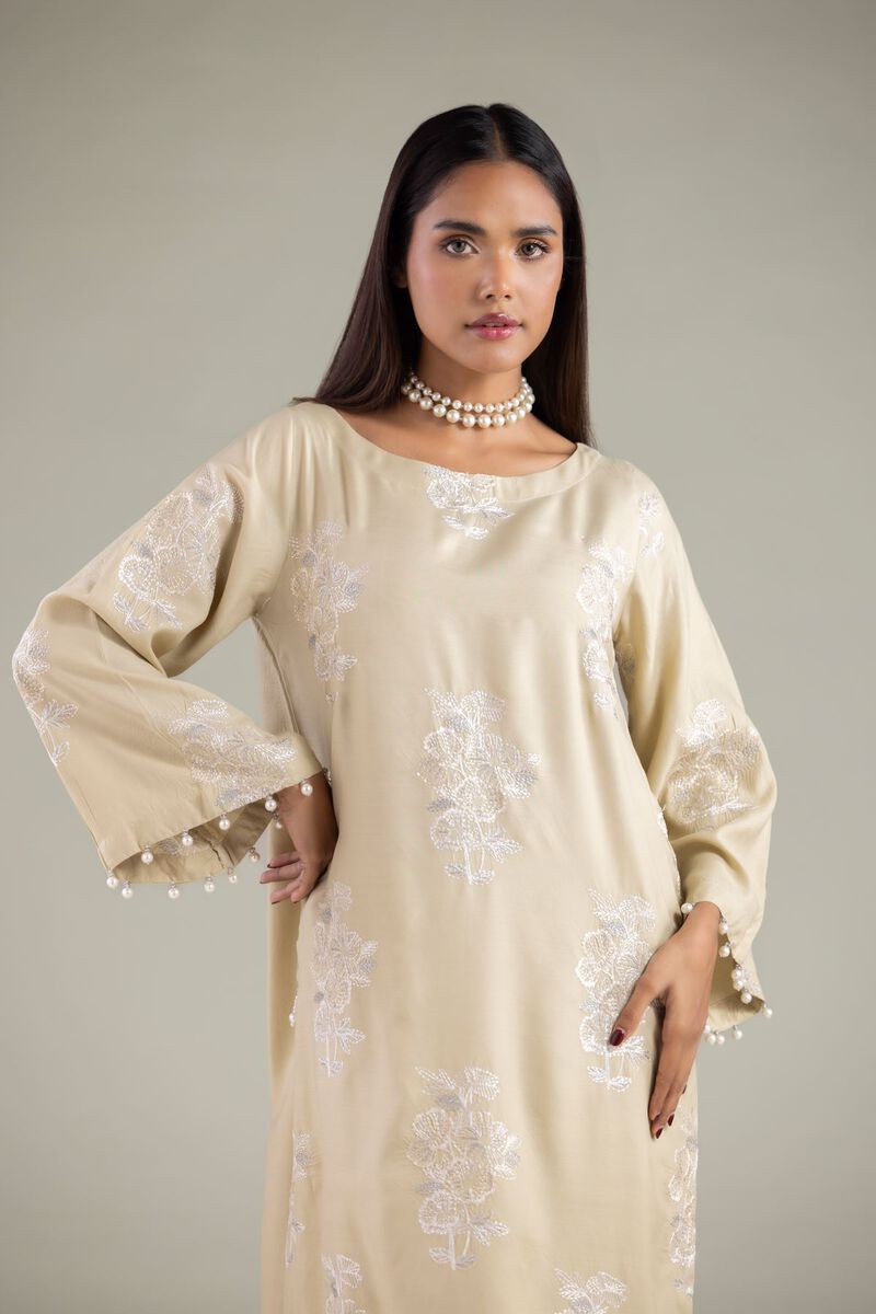 Embroidered | Raw Silk | Floral Round-Neck Kurta | USD 55.00