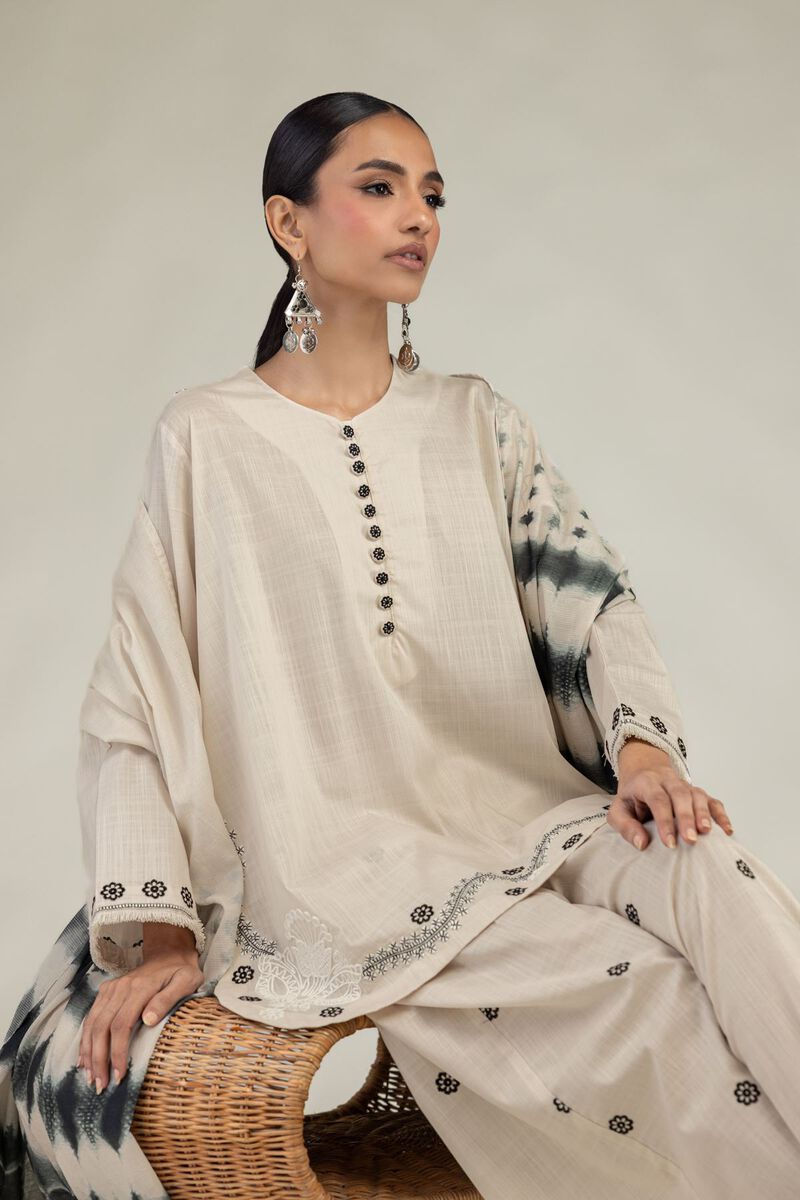 Textured Cotton | Embroidered | Short Round-Neck Kurta | USD 40.00