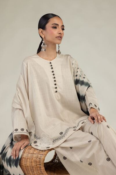 Textured Cotton | Embroidered | Short Round-Neck Kurta | USD 40.00