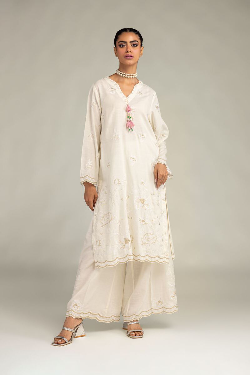 Embroidered | Raw Silk | Floral Silk Pants | USD 35.00