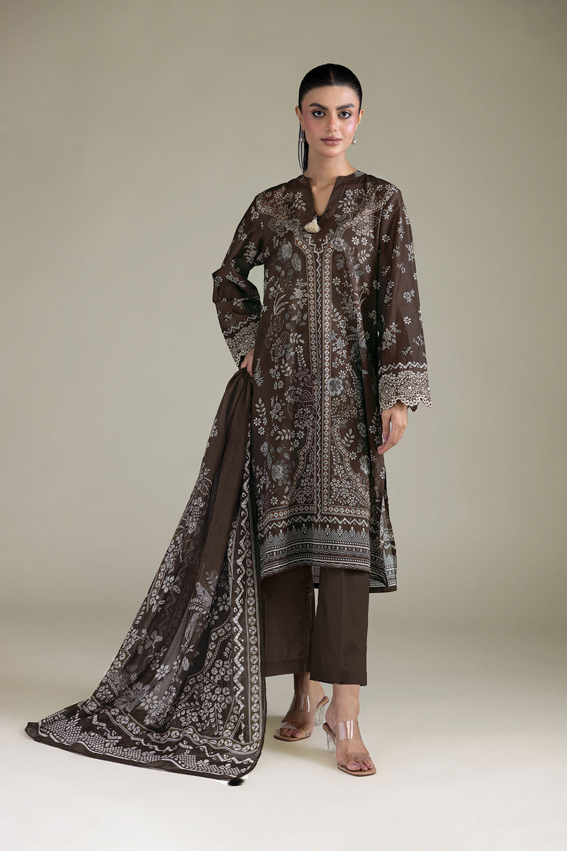 Embroidered | Cambric | Brown Tailored 3-Piece | USD 70.00