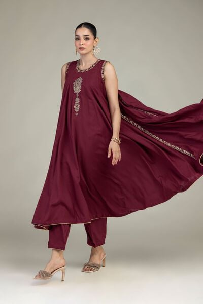 Embroidered | Raw Silk | Maroon Silk Kurta | USD 80.00