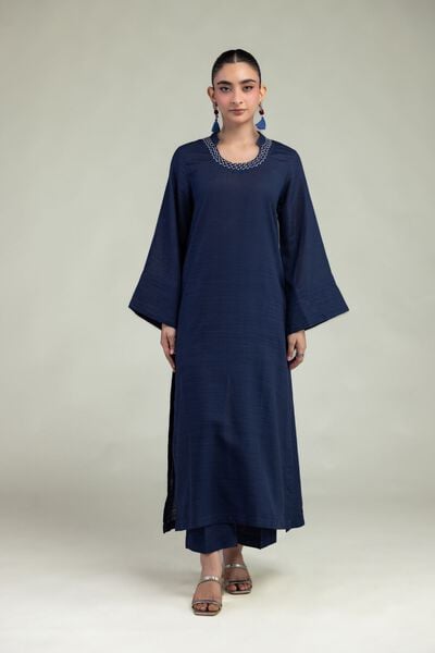 Dyed | Textured Cotton | Navy Cotton Pants | USD 30.00