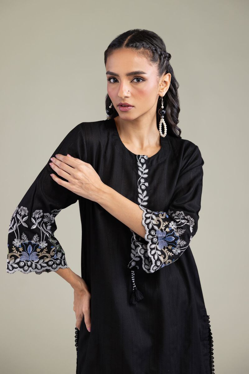 Embroidered | Textured Cotton | Black Cotton Kurta | USD 45.00