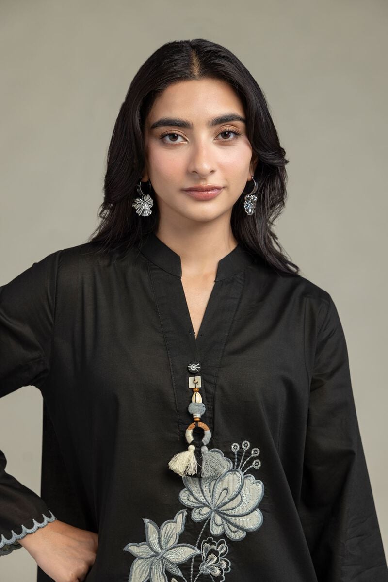 Cambric | Floral Black Kurta | USD 45.00
