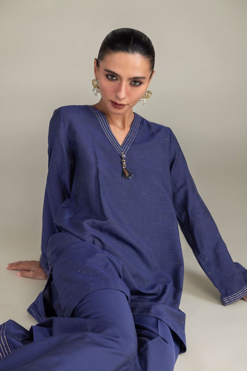 Dyed | Mesuri Silk | Solid V-Neck Kurta | USD 35.00