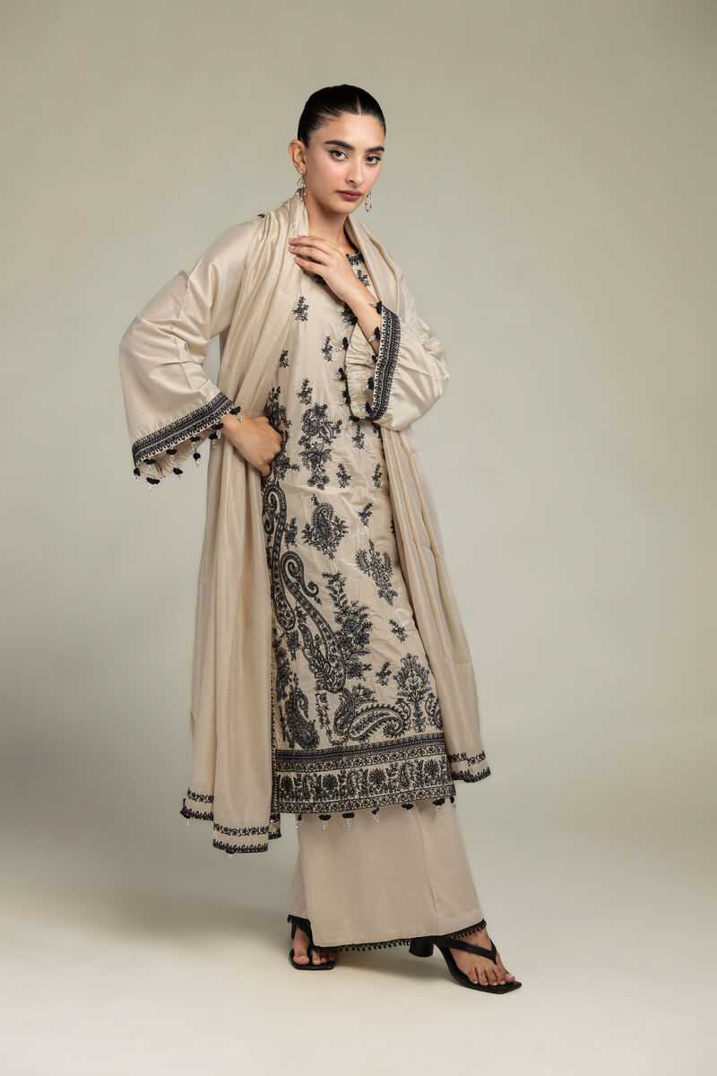 Cotton Net | Floral Beige Dupatta | USD 30.00
