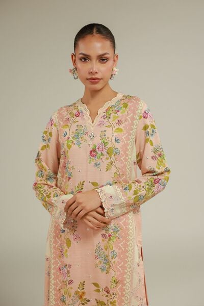 Embroidered | Raw Silk | Floral Longline Kurta | USD 45.00