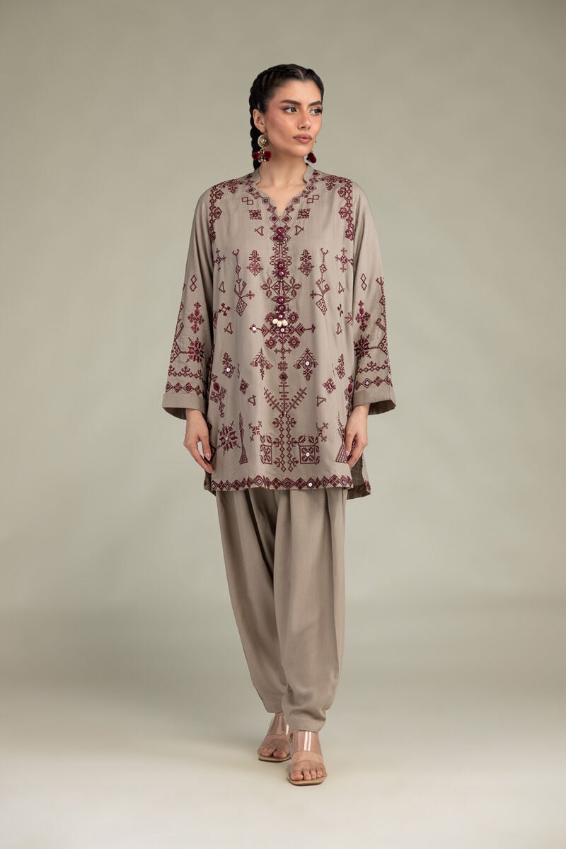 Embroidered | Raw Silk | Short Geometric Kurta | USD 70.00