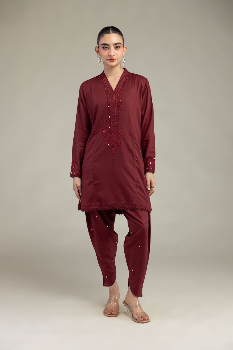 Embroidered | Raw Silk | Maroon Silk Shalwar | USD 35.00