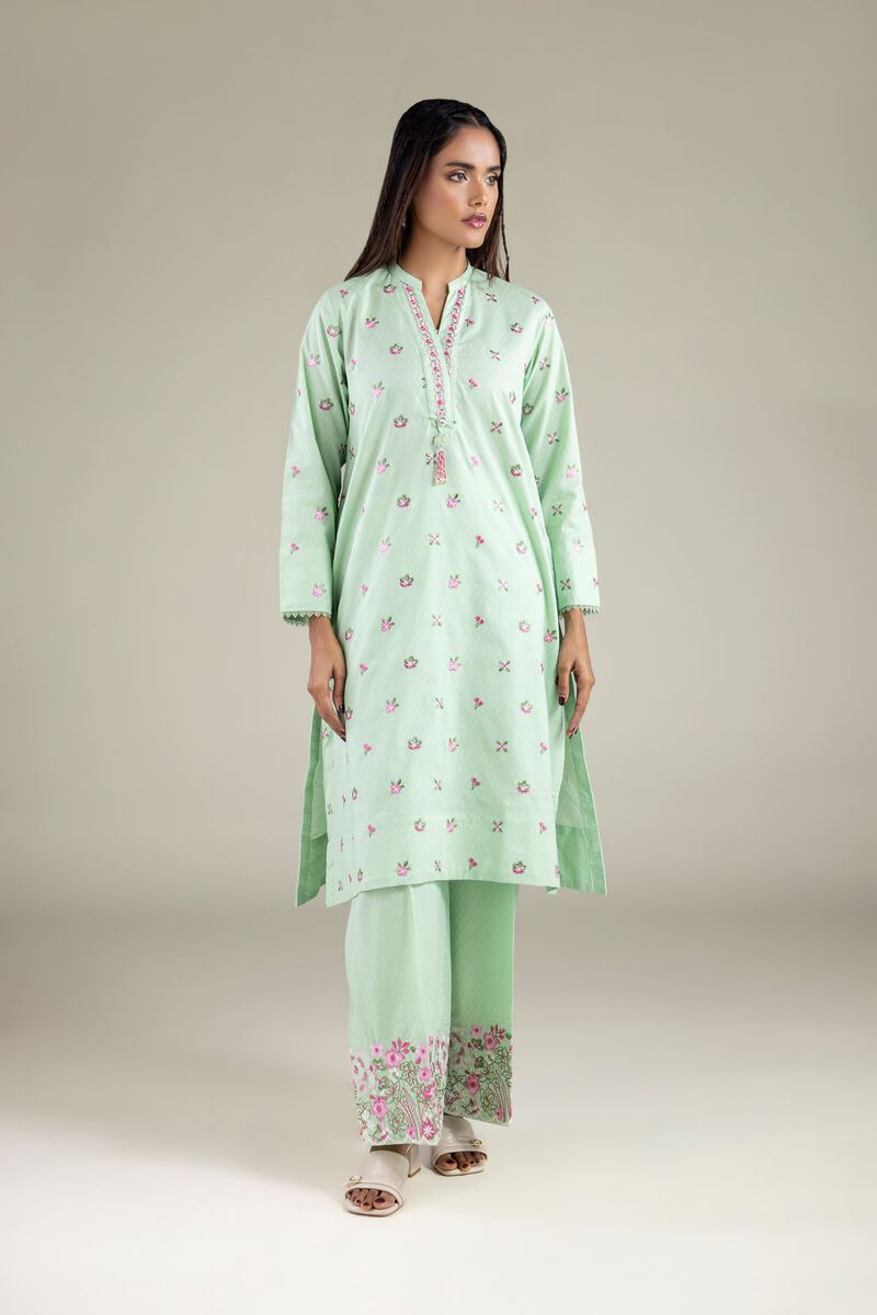 Embroidered | Cotton Dobby | Floral Band-Collar Kurta | USD 40.00