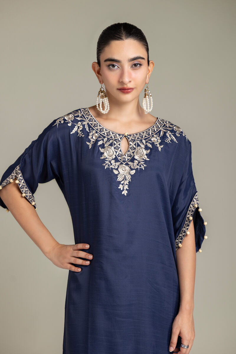 Embroidered | Raw Silk | Navy Embroidered Kurta | USD 70.00