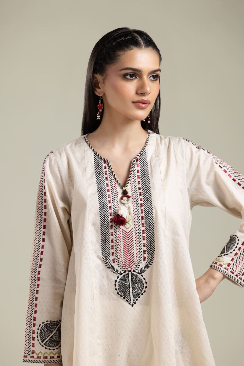 Embroidered |Cotton Dobby | Short White Kurta | USD 35.00