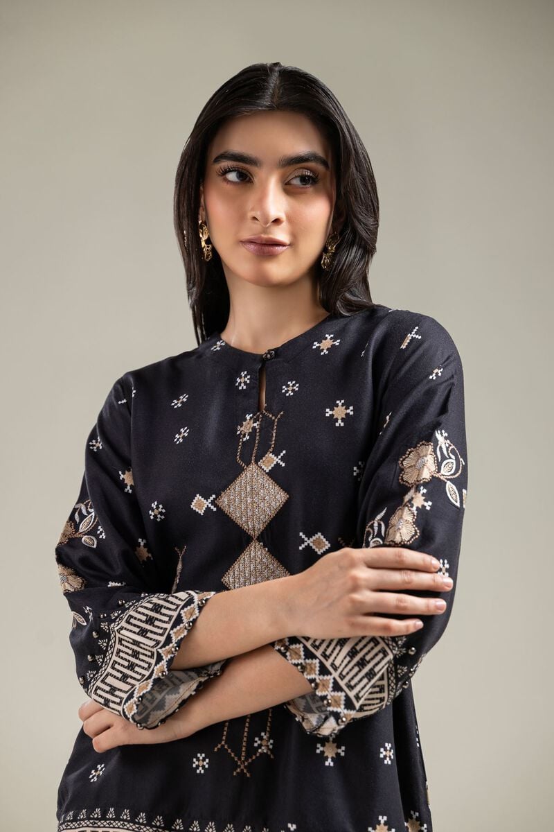 Embroidered | Viscose Crepe | Black Viscose Tunic | USD 40.00