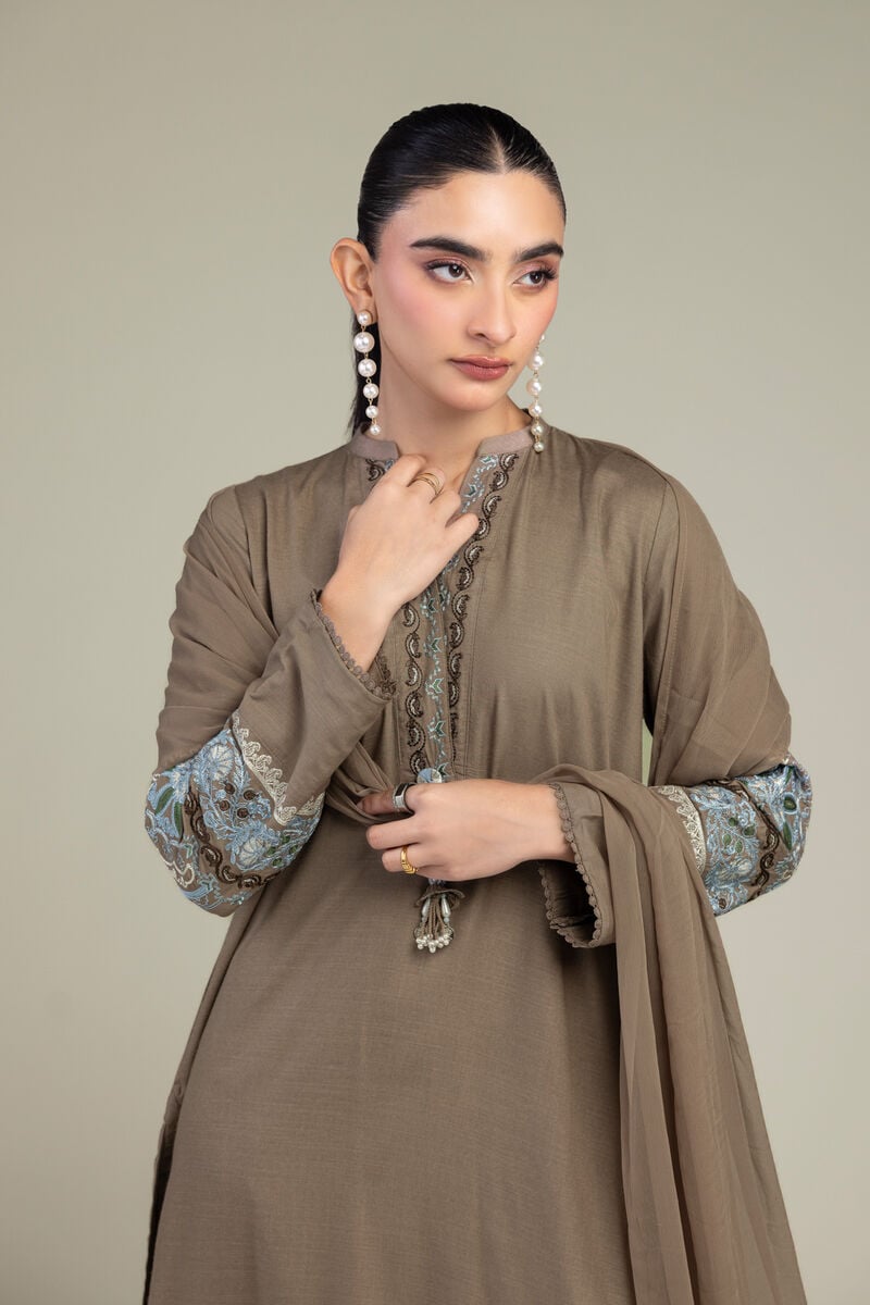 Embroidered | Chiffon | Brown Floral Dupatta | USD 40.00