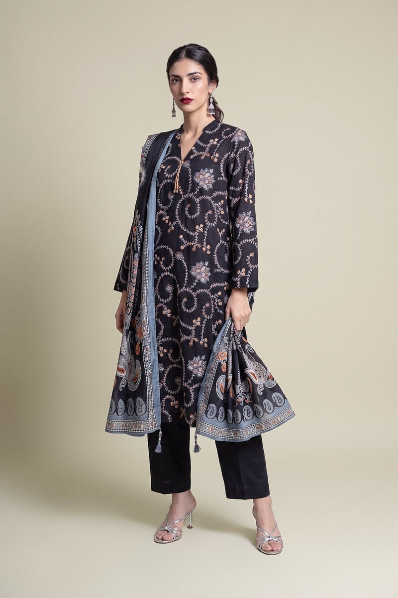 Embroidered | Polyester Silk | Black Silk Dupatta | USD 35.00