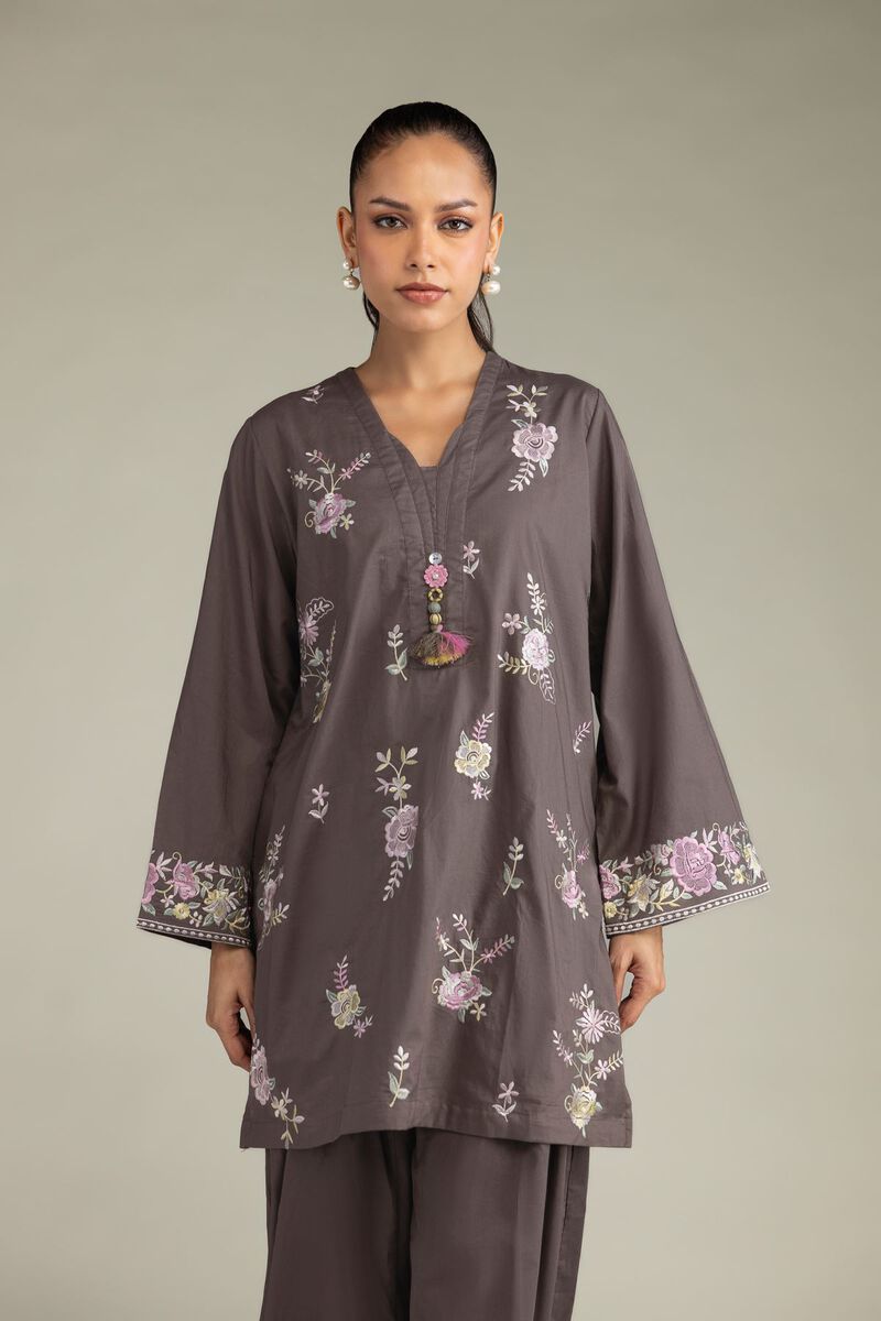 Embroidered | Cambric | Floral V-Neck Kurta | USD 40.00