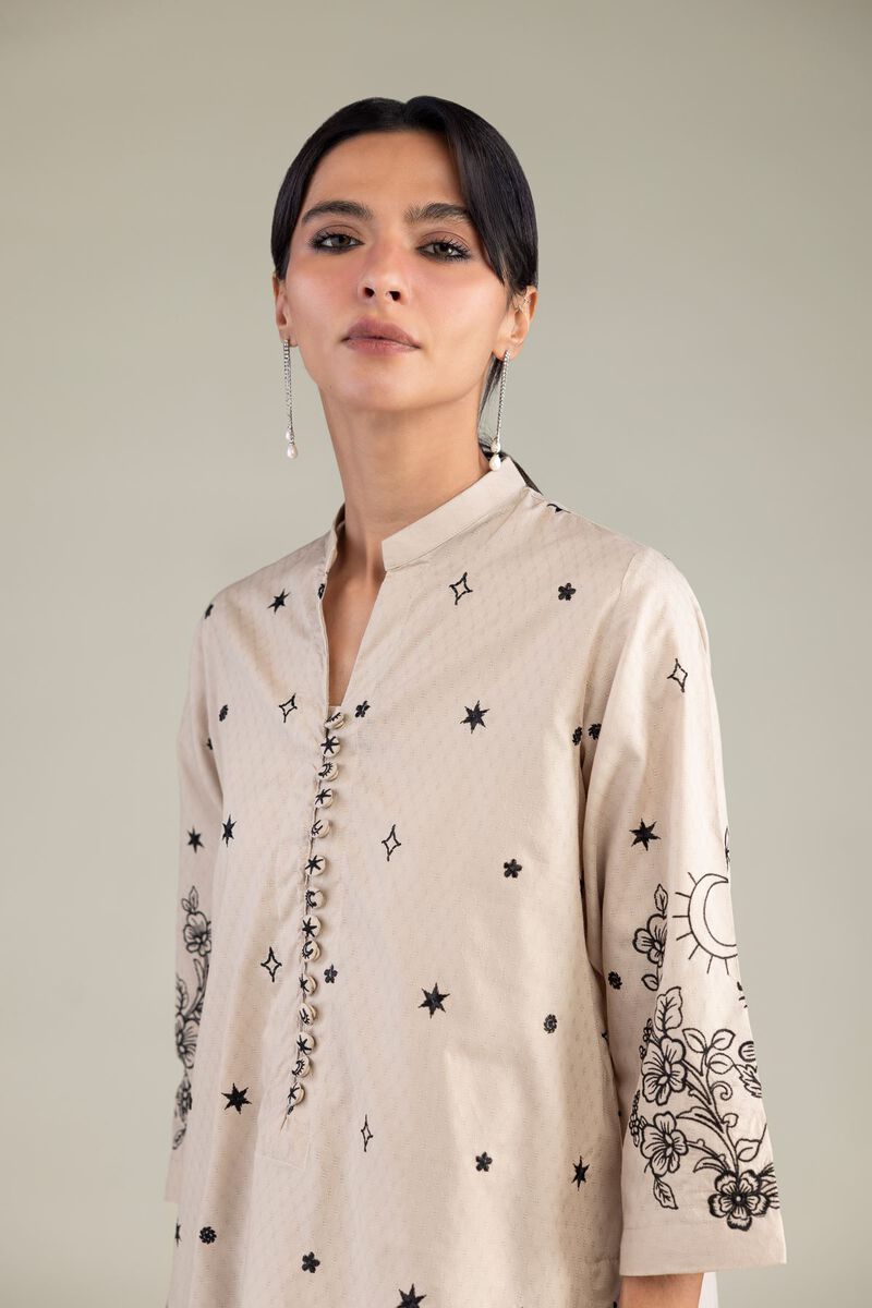 Embroidered | Cotton Dobby | Beige Floral Kurta | USD 40.00