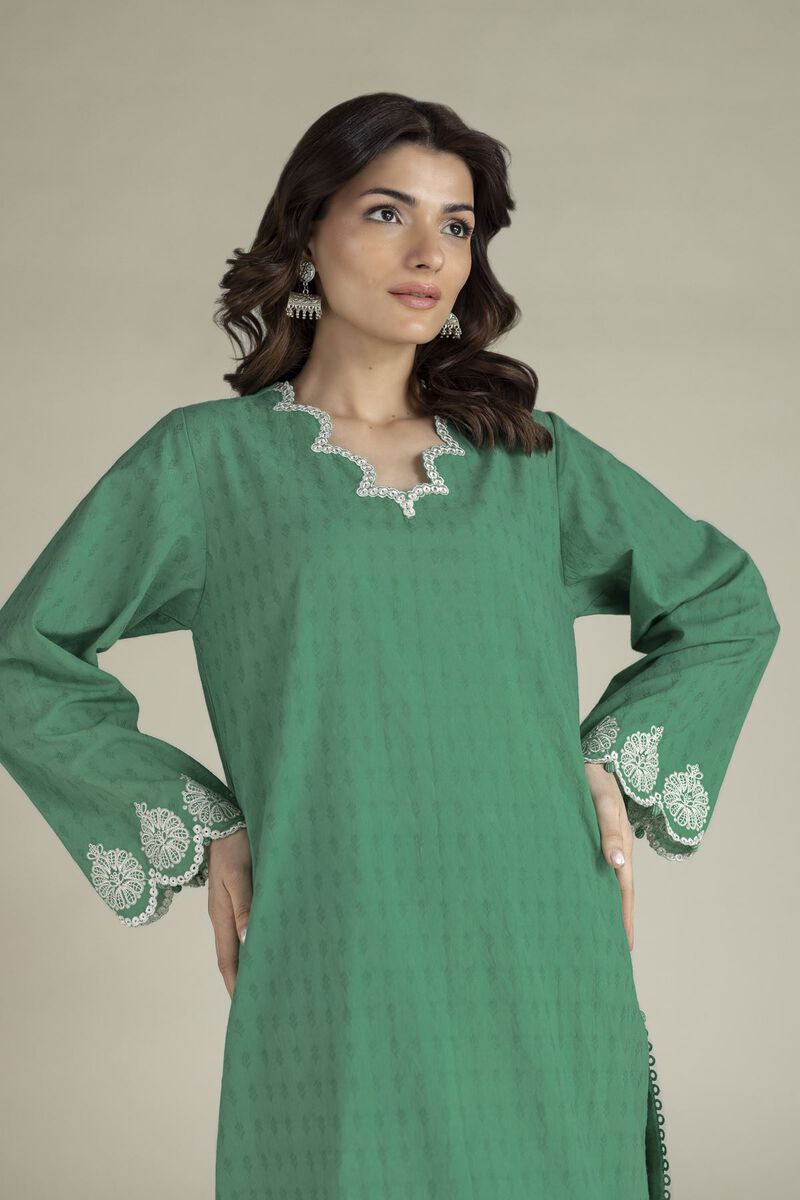 Embroidered | Cotton Dobby | Green Tailored Set | USD 65.00