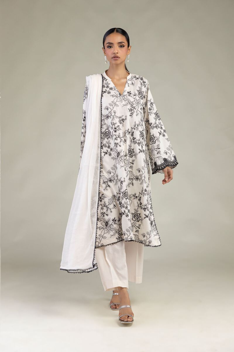 Embroidered | Dobby | White Tailored 3-Piece | USD 80.00