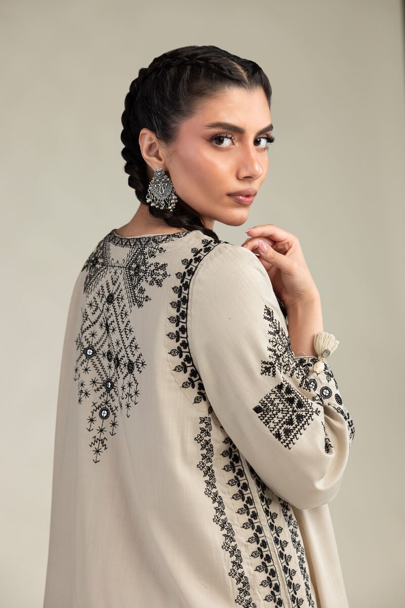 Embroidered | Raw Silk | Short Beige Kurta | USD 60.00