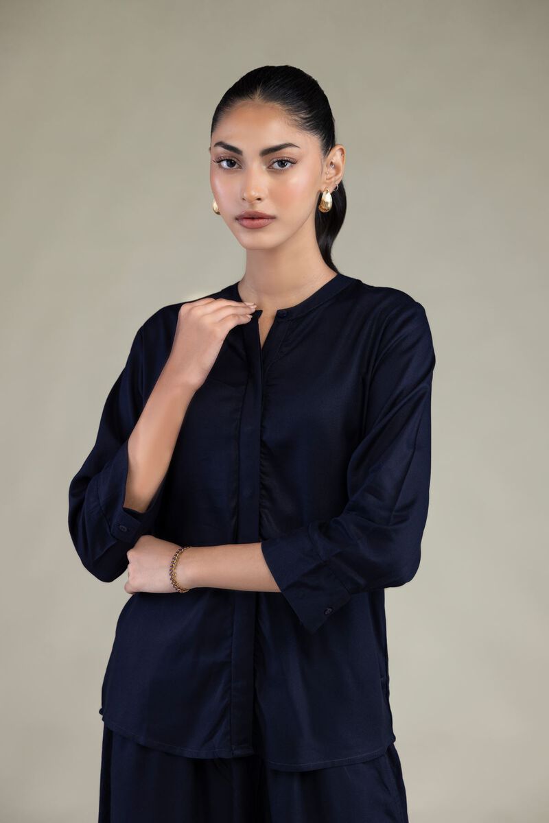 Embroidered | Viscose Crepe | Navy Viscose Shirt | USD 35.00