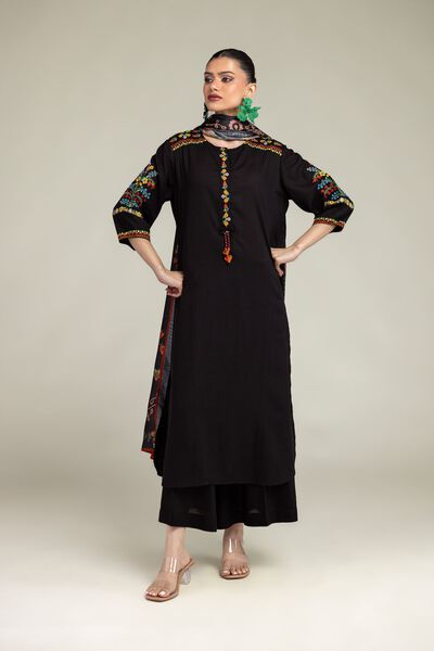 Embroidered | Raw Silk | Black Silk Pants | USD 30.00