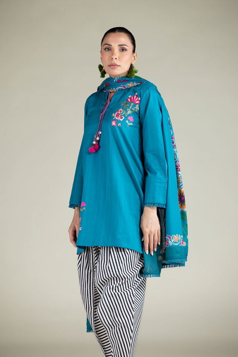 Embroidered | Cotton Net | Floral Fringe Dupatta | USD 25.00