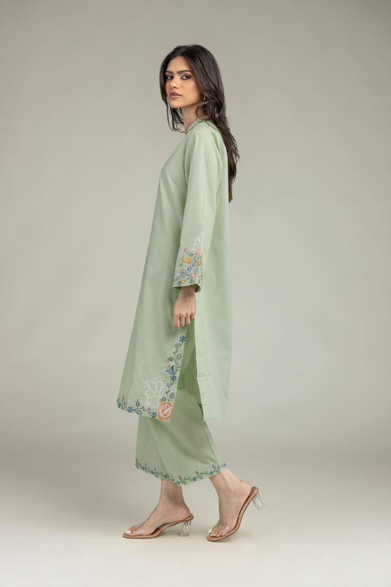 Embroidered | Cotton Dobby | Mint Cotton Pants | USD 25.00