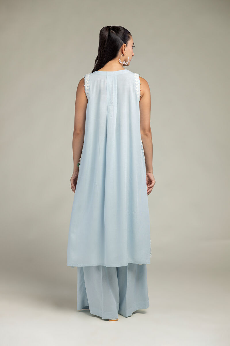 Embroidered | Raw Silk | Sleeveless V-Neck Kurta | USD 55.00