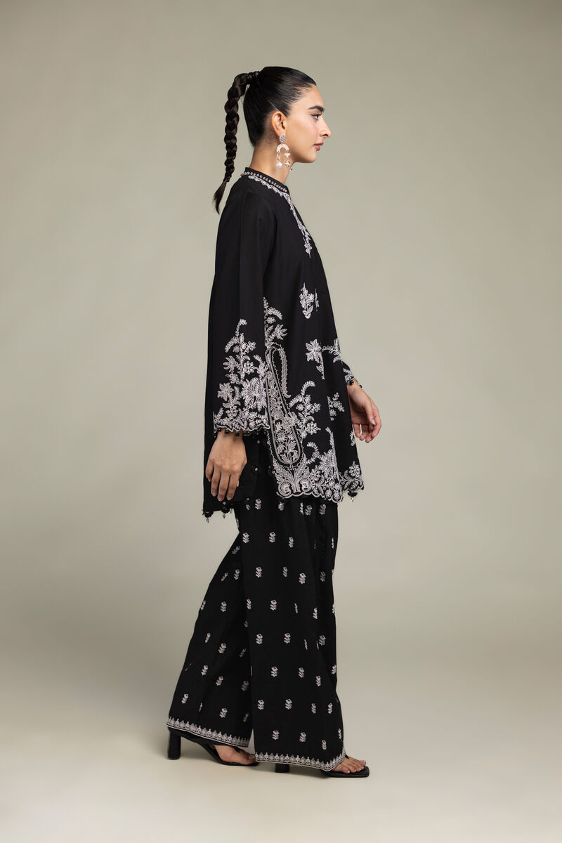 Raw Silk | Floral Black Shalwar | USD 40.00
