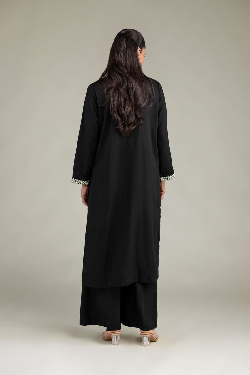 Dyed | Raw Silk | Black Longline Kurta | USD 35.00